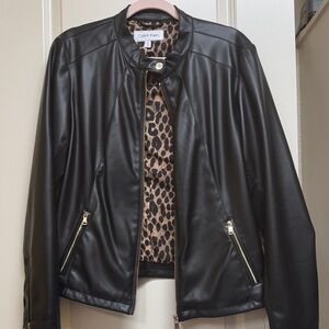 Calvin Klein Black Leather Jacket with Gold Accents